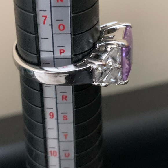 Created princess cut amethyst and trillion CZ ring - Picture 3 of 6